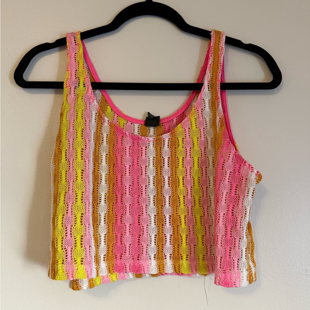 Wild Fable Pink Yellow White Crochet Crop Top